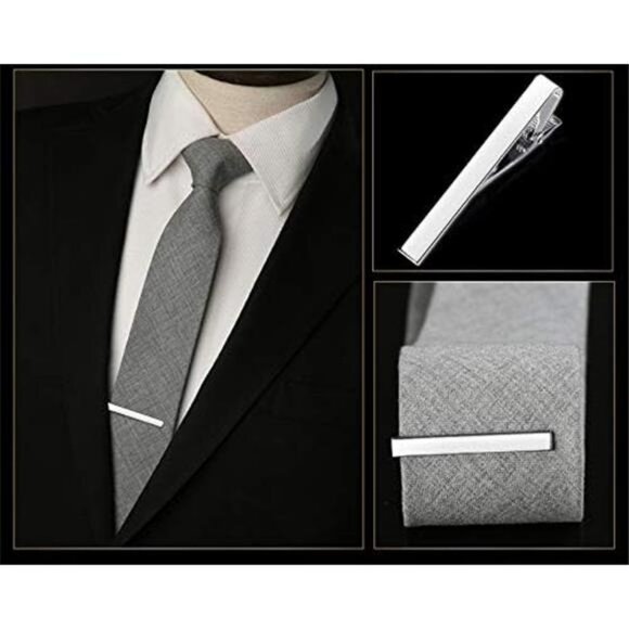 Mens Tie Clip Set 7 Pack Tie Bar Pinch Clips Formal Business Necktie Accessory - Picture 5 of 8